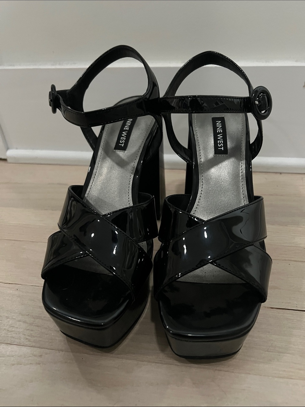 Nine West Black Patent Platform Sandals - Women's